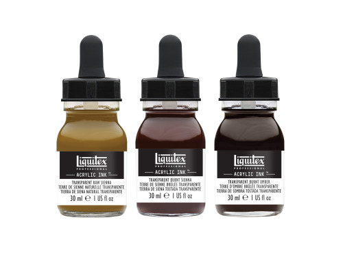 Zestaw tuszów akrylowych Transparent - Liquitex - 3 kolory x 30 ml