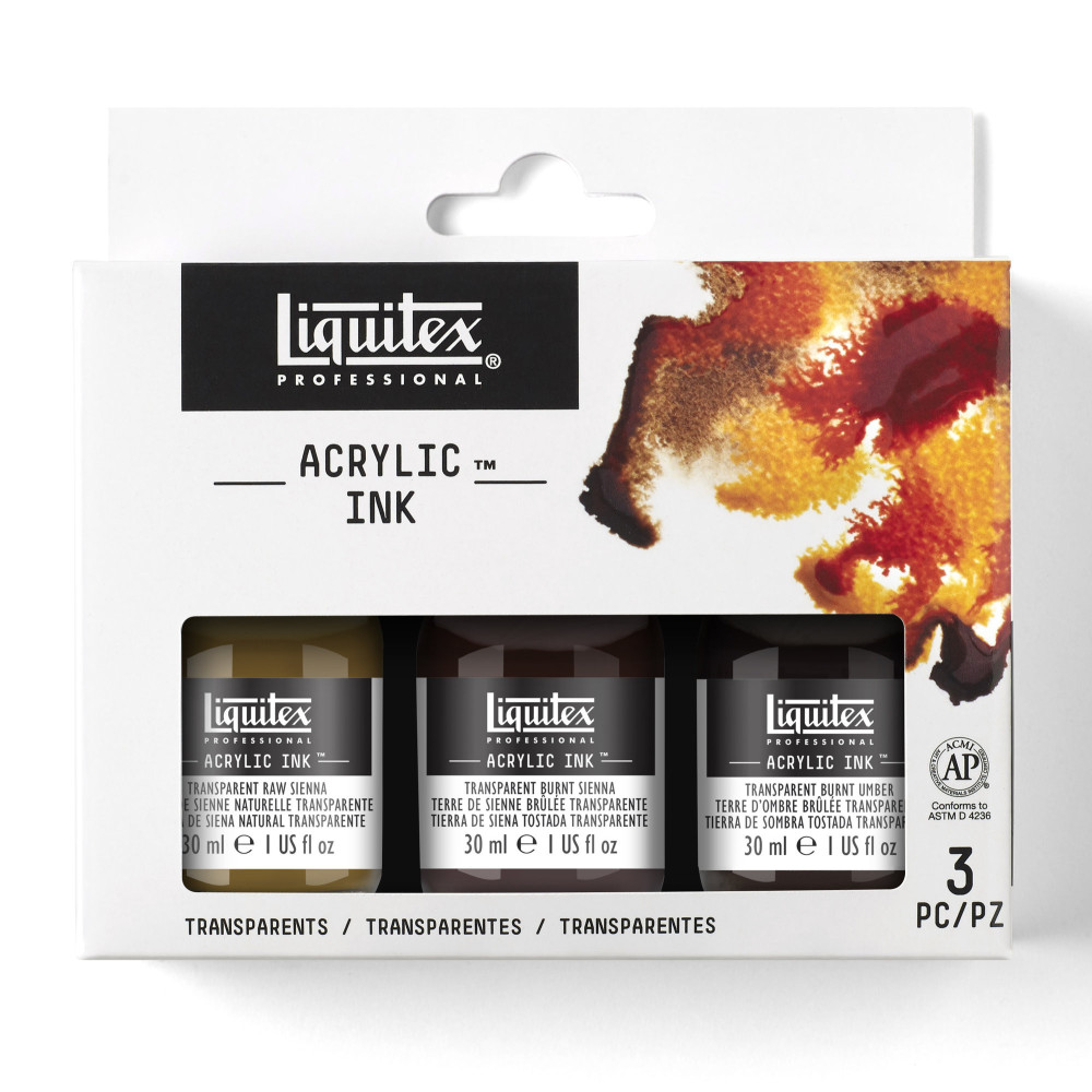 Set of Professional Acrylic inks - Liquitex - Transparent, 3 colors x 30 ml