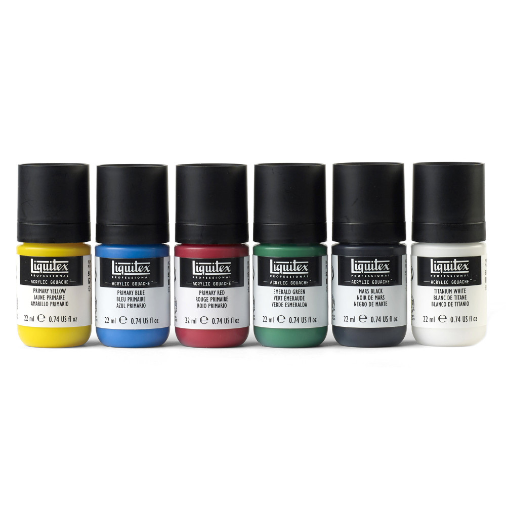 Set of acrylic gouache paints - Liquitex - Primaries, 6 colors x 22 ml