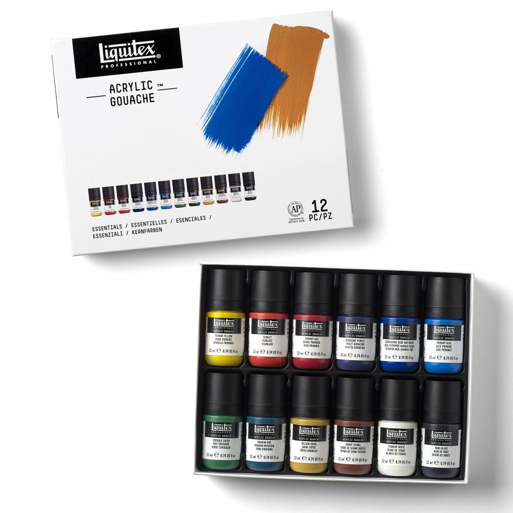 Set of acrylic gouache paints - Liquitex - Essentials, 12 colors x 22 ml