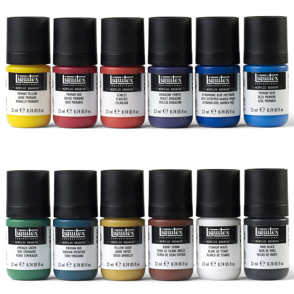 Set of acrylic gouache paints - Liquitex - Essentials, 12 colors x 22 ml