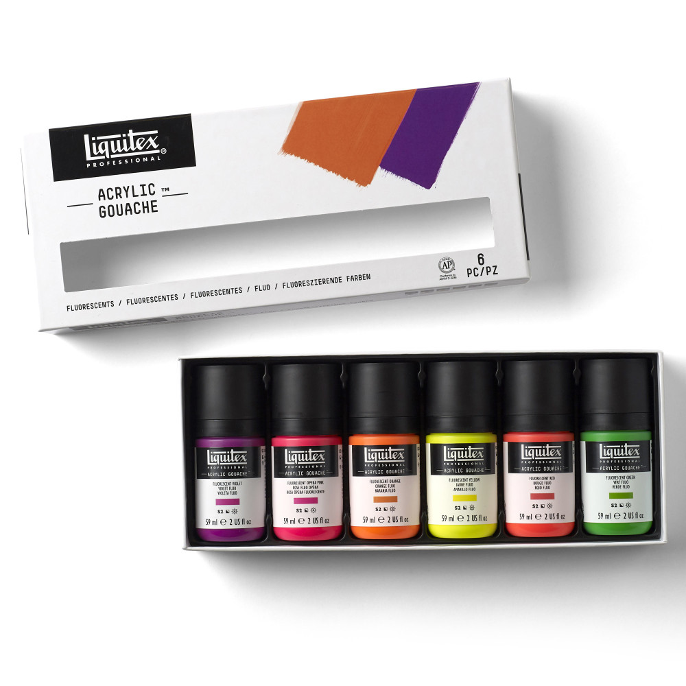 Zestaw gwaszy akrylowych Fluorescents - Liquitex - 6 kolorów x 59 ml