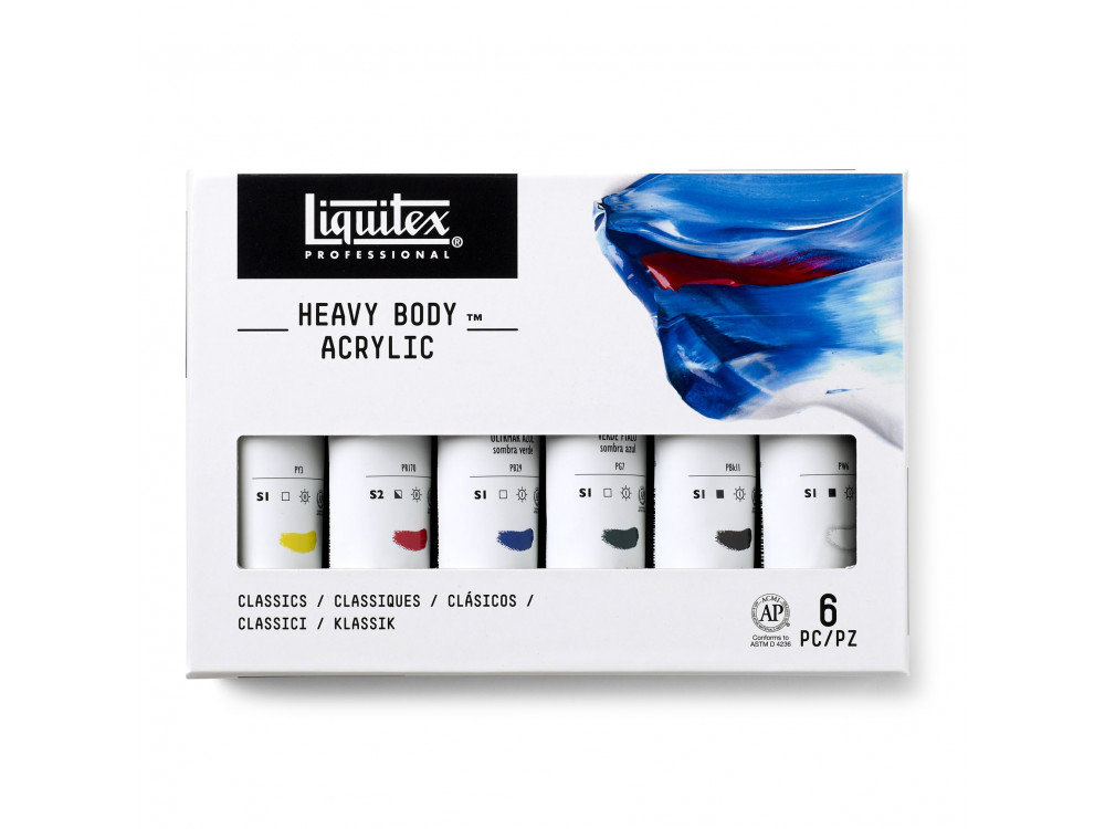 Set of acrylic Heavy Body paints - Liquitex - Classic, 6 colors x 59 ml