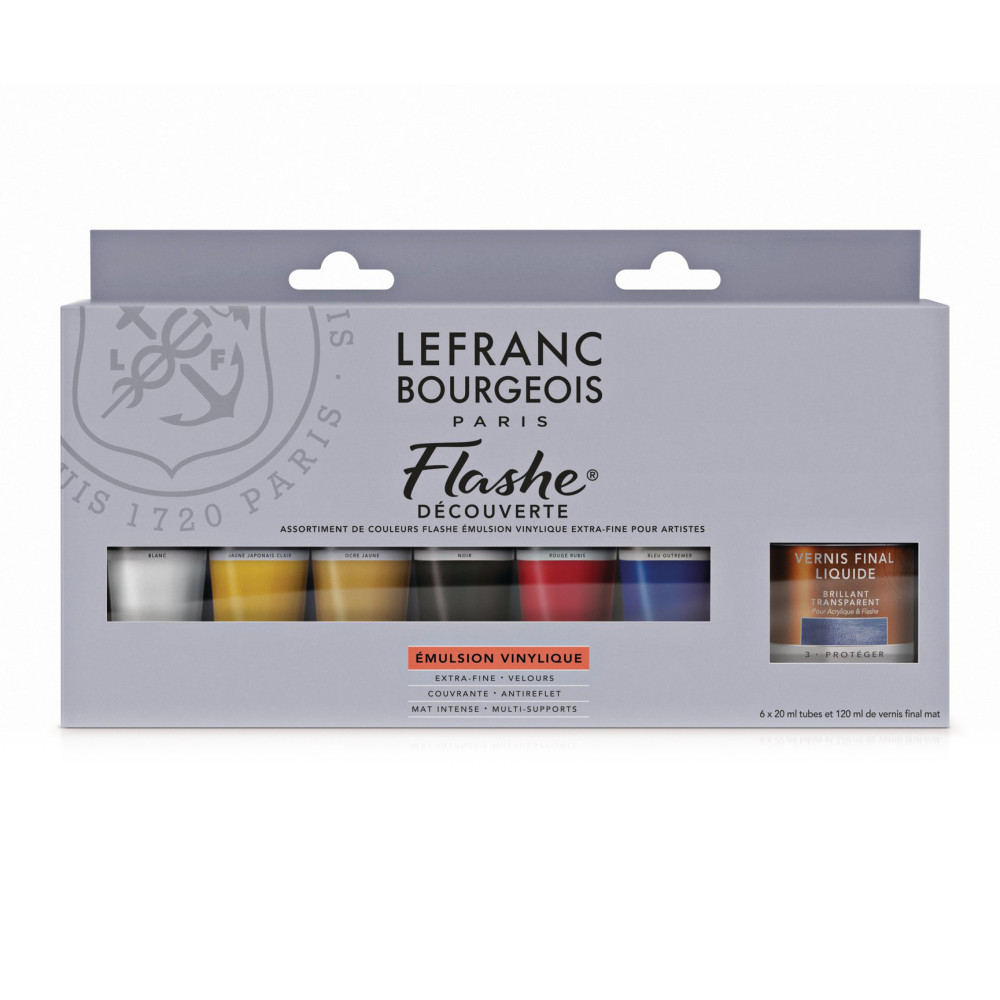 Set of vinyl paints Flash - Lefranc & Bourgeois - 6 colors x 20 ml