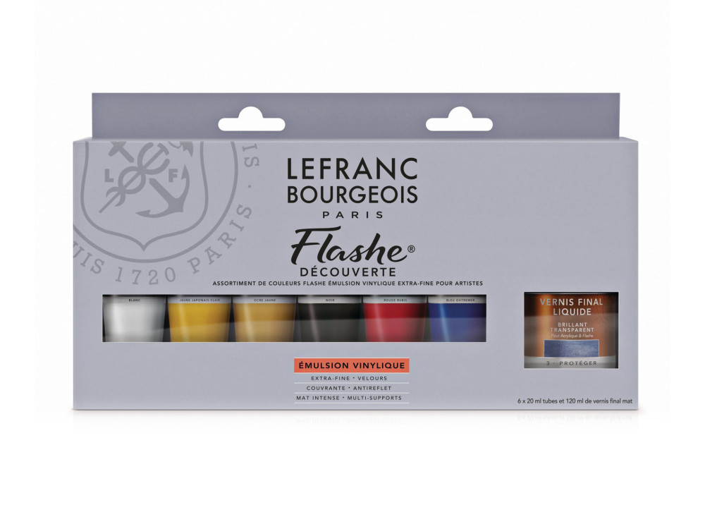 Zestaw akrylowych farb winylowych Flashe - Lefranc & Bourgeois - 6 kolorów x 20 ml
