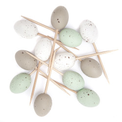 Mini eggs on sticks - DpCraft - Mint & natural, 2,5 cm, 12 pcs
