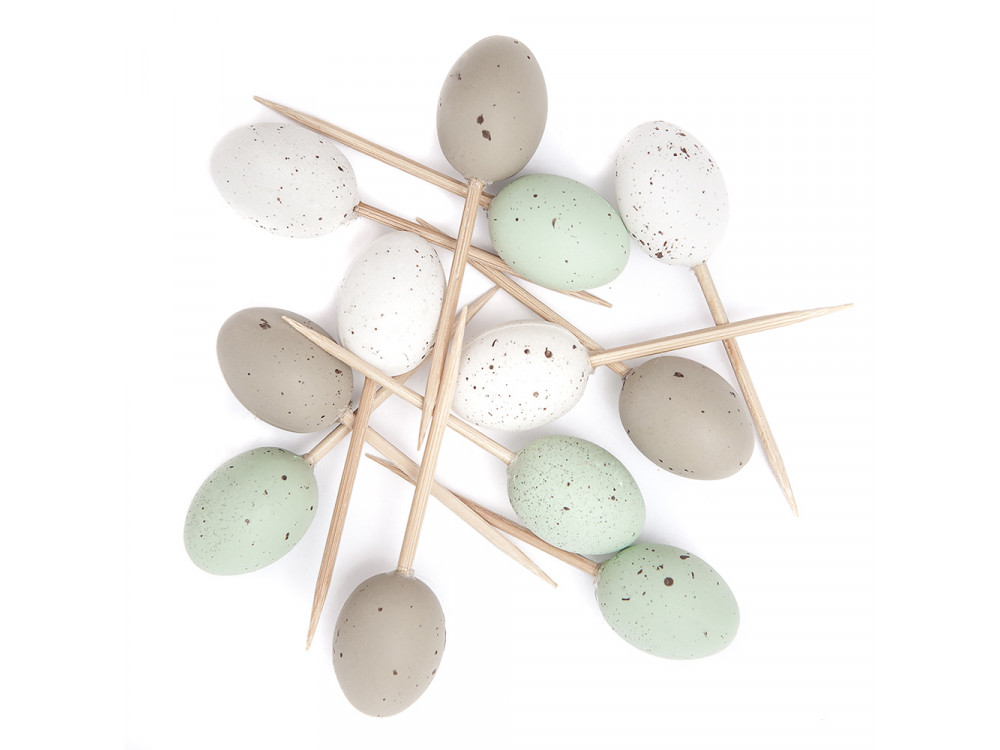 Mini eggs on sticks - DpCraft - Mint & natural, 2,5 cm, 12 pcs