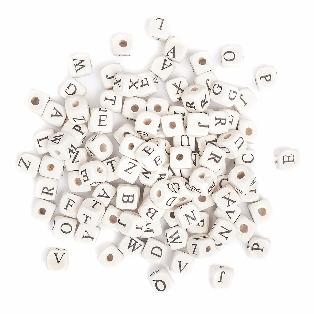 Wooden beads with letters - DpCraft - natural, 10 mm, 100 pcs
