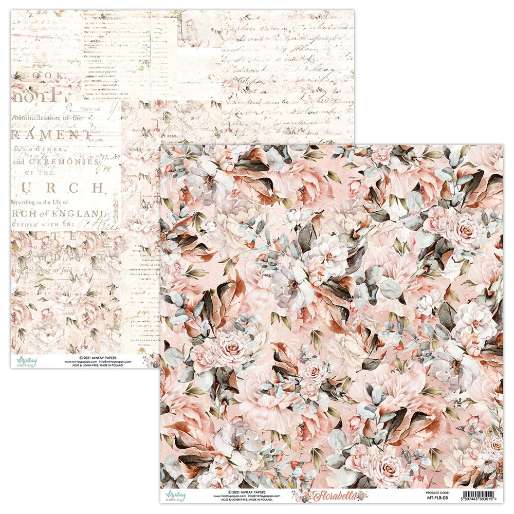 Scrapbooking papers set 15 x 15 cm - Mintay - Florabella