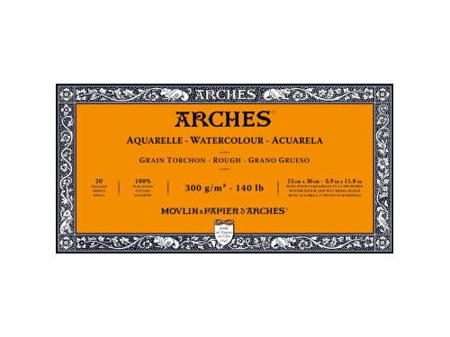 Blok do akwareli - Arches - rough, 15 x 30 cm, 300 g, 20 ark.