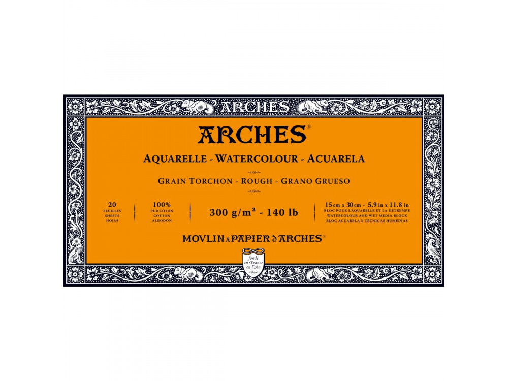 Blok do akwareli - Arches - rough, 15 x 30 cm, 300 g, 20 ark.