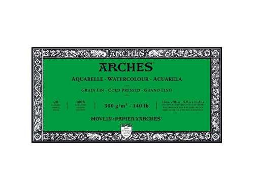 Watercolor paper - Arches - cold pressed, 15 x 30 cm, 300 g, 20 sheets