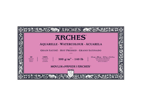 Blok do akwareli - Arches - hot pressed, 15 x 30 cm, 300 g, 20 ark.