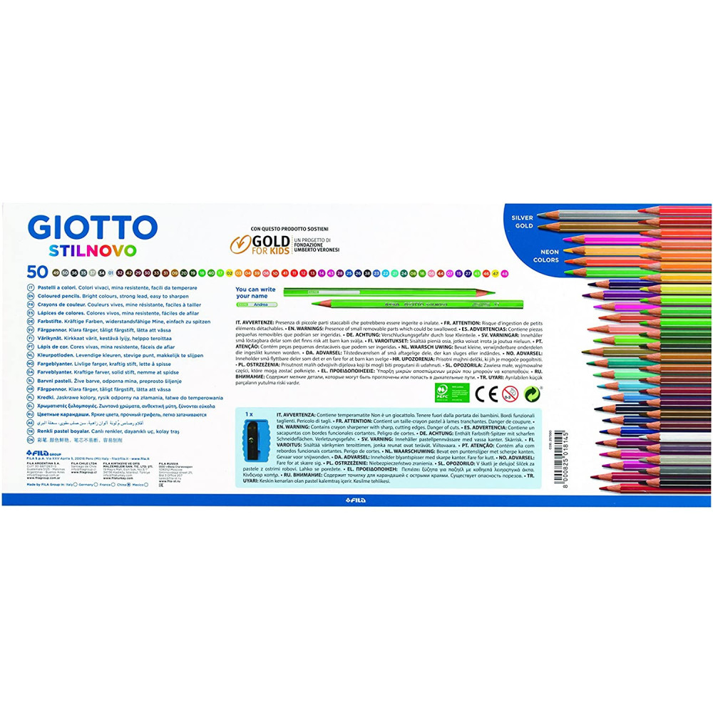 Zestaw kredek ołówkowych Stilnovo z temperówką - Giotto - 50 kolorów