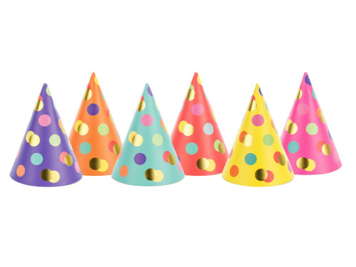 Party hats with dots - colorful, 6 pcs.