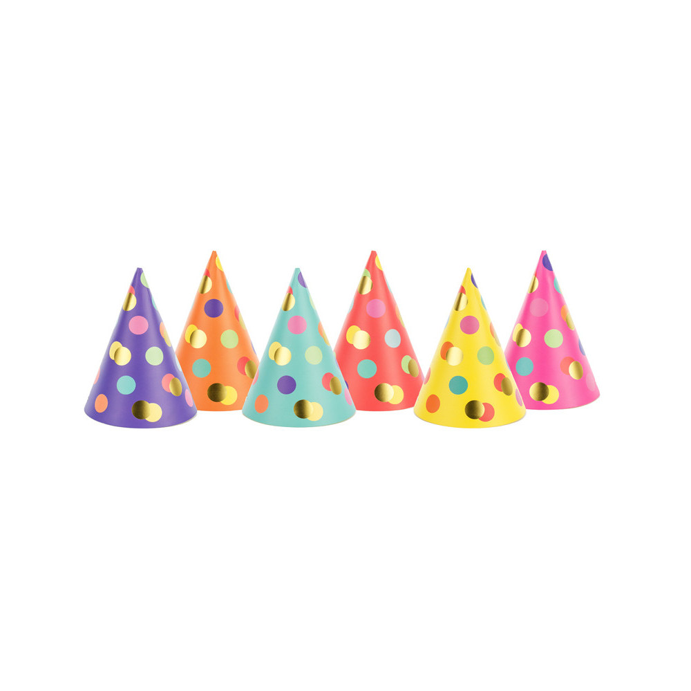 Party hats with dots - colorful, 6 pcs.