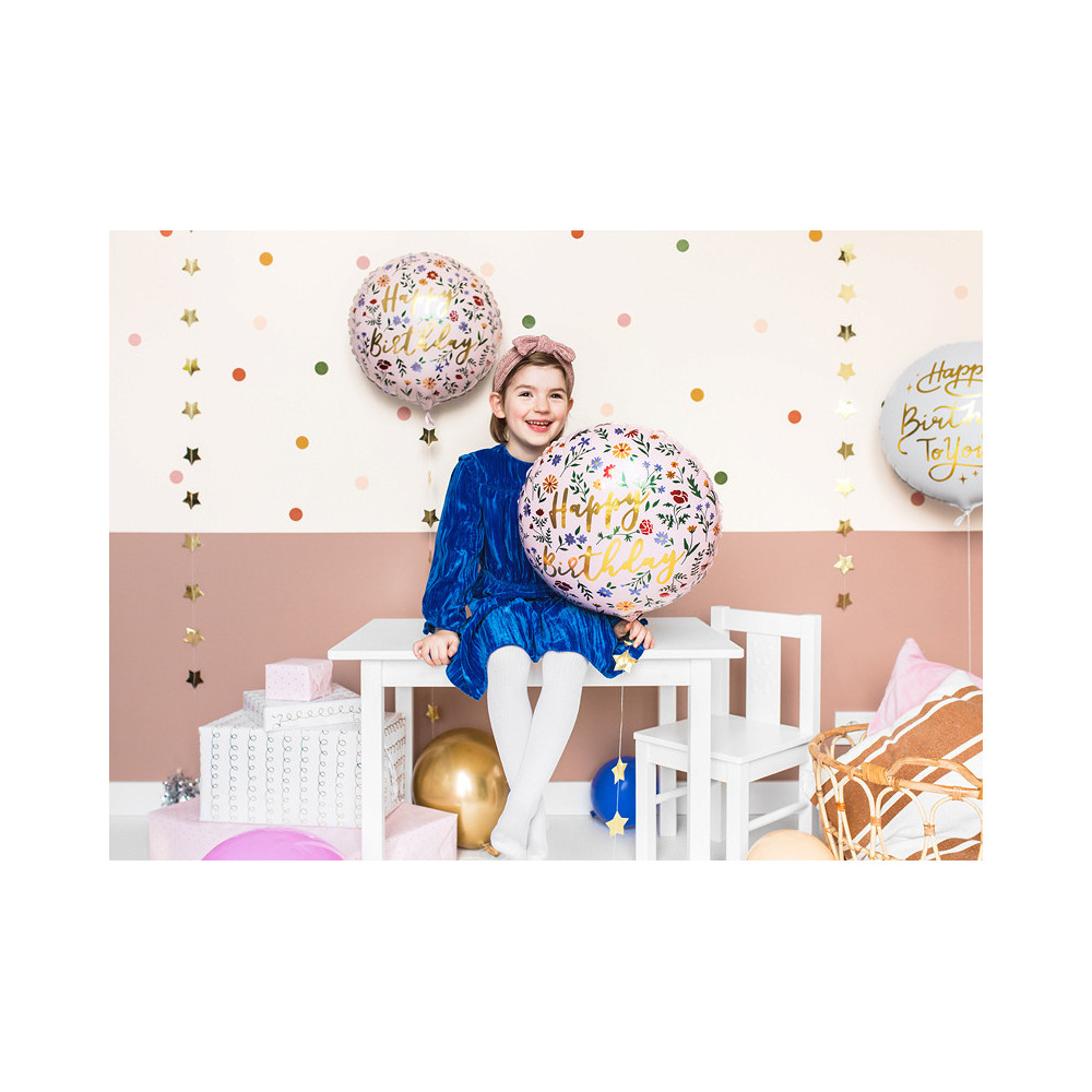 Balon foliowy Happy Birthday - jasnoróżowy, 35 cm