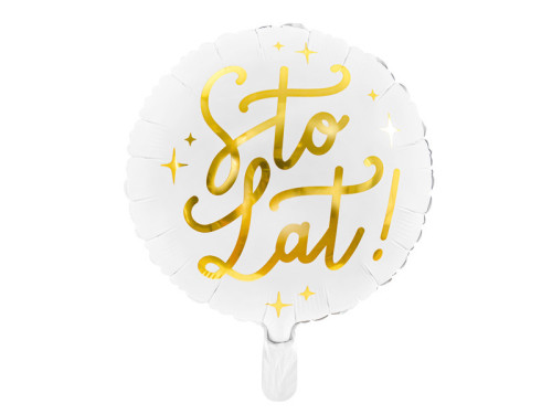 Balon foliowy Sto lat! - biały, 35 cm
