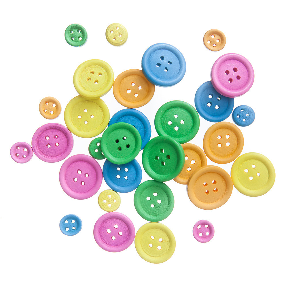 Wooden buttons Neon - DpCraft - multicolor, 30 pcs