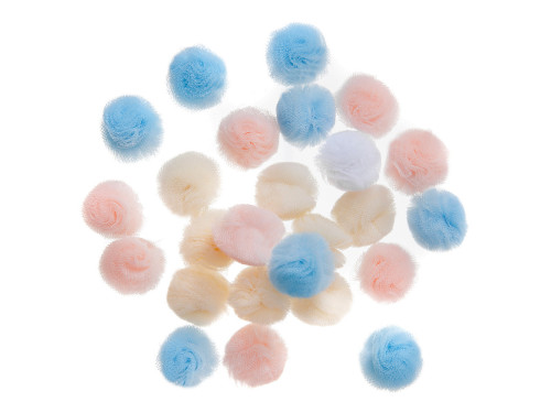 Pompony tiulowe - DpCraft - pastelowe, 2 cm, 24 szt.