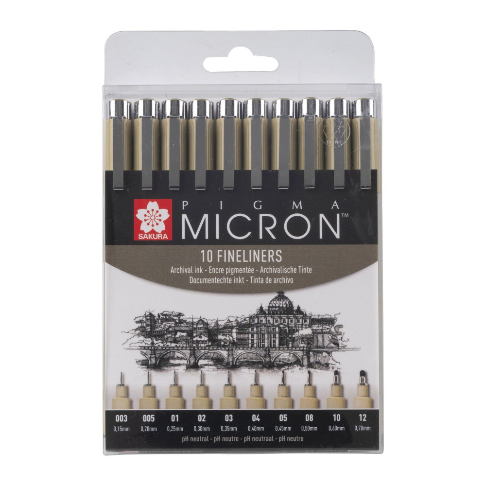 Set of Pigma Micron Fineliners - Sakura - black, 10 pcs