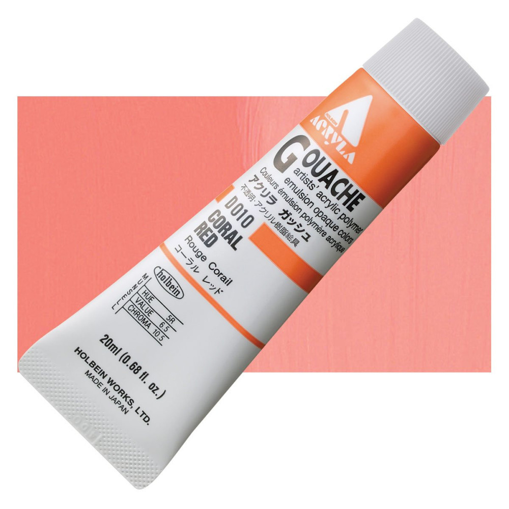 Acryla Gouache paint - Holbein - Coral Red, 20 ml