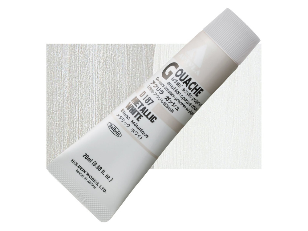 Acryla Gouache paint - Holbein - Metallic White, 20 ml
