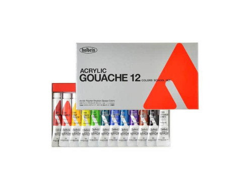Set of School Acryla Gouache paints - Holbein - 12 colors x 12 ml