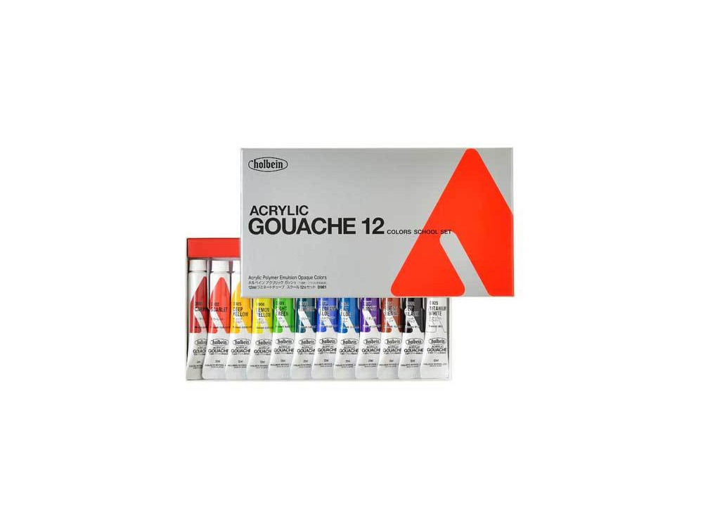 Zestaw farb gwaszy Acryla Gouache School Set - Holbein - 12 kolorów x 12 ml