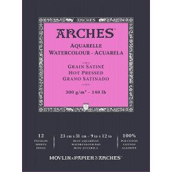 Watercolor paper - Arches - hot pressed, 23 x 31 cm, 300 g, 12 sheets