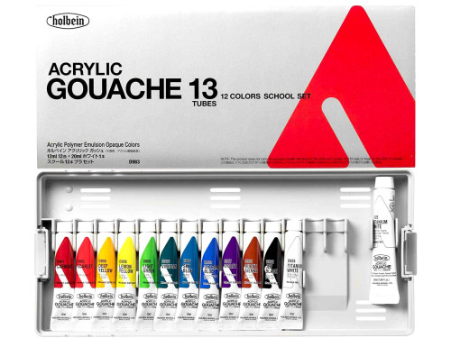 Zestaw farb gwaszy Acryla Gouache School Set - Holbein - 13 kolorów