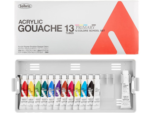Set of School Acryla Gouache paints - Holbein - Primary Colors, 13 colors