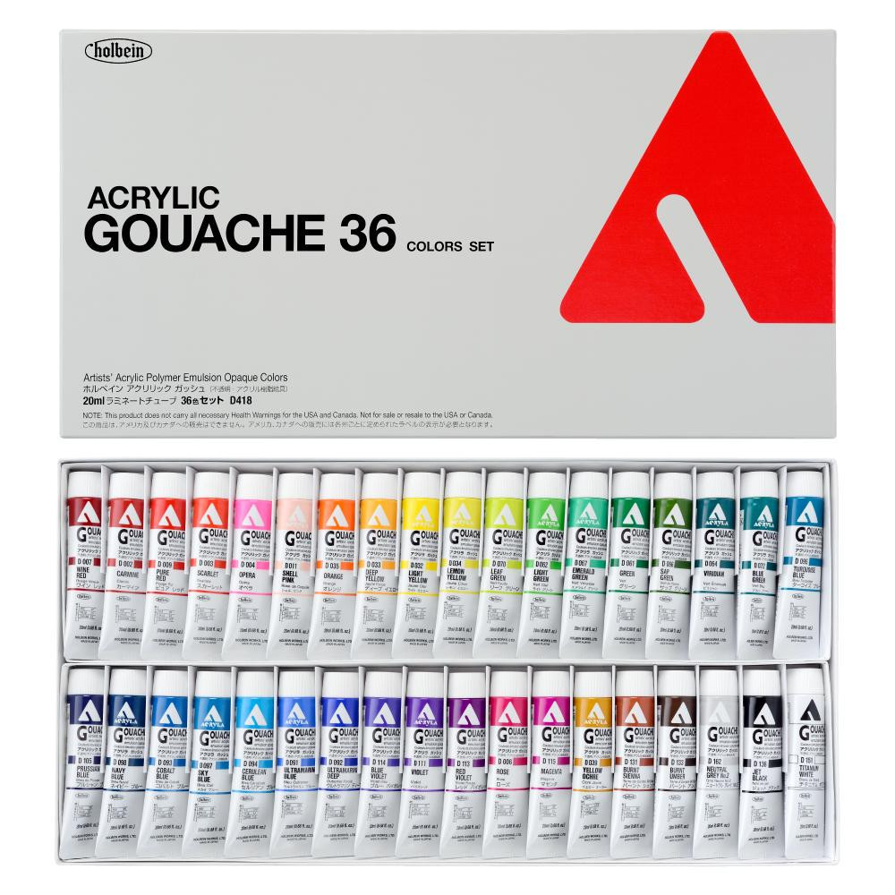 Zestaw farb gwaszy Acryla Gouache - Holbein - 36 kolorów x 20 ml
