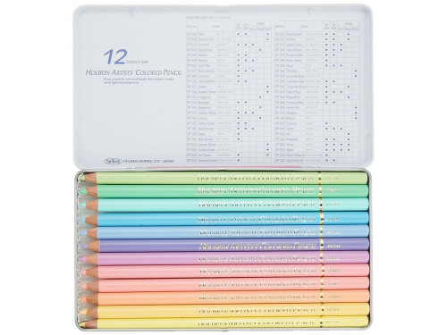 Set of Artists' Colored Pencils - Holbein - Pastel Tones, 12 pcs