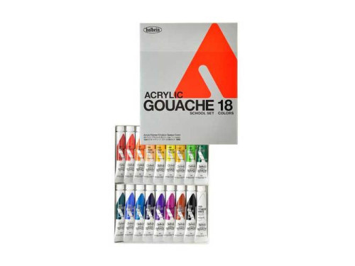Set of School Acryla Gouache paints - Holbein - 18 colors x 12 ml