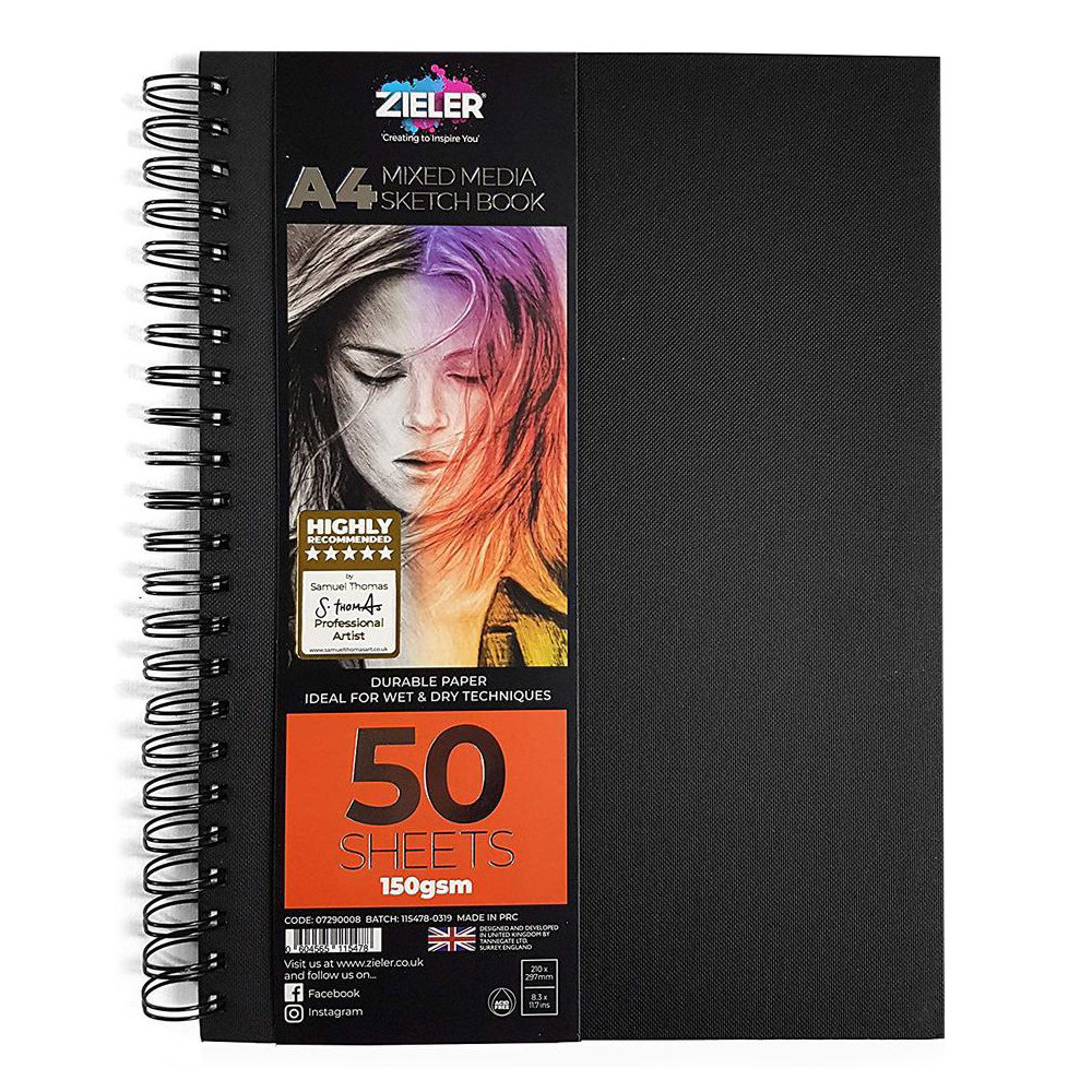 Sketchbook Mixed Media with spiral - Zieler - A4, 150 g, 50 sheets