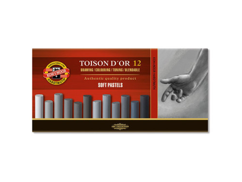 Zestaw pasteli suchych Toison D'or - Koh-I-Noor - odcienie szarości, 12 kolorów