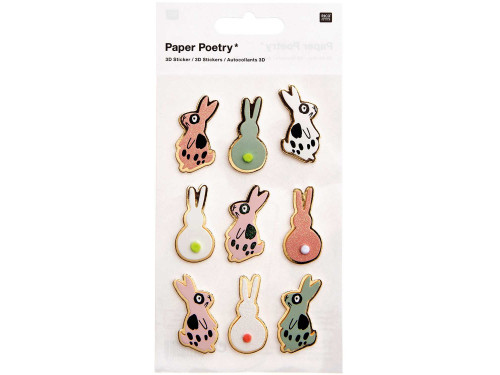 3D stickers - Paper Poetry - Easter bunnies, 9 pcs