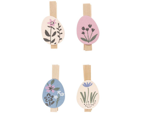 Wooden clips - Rico Design - Easter eggs with flowers, 4 pcs