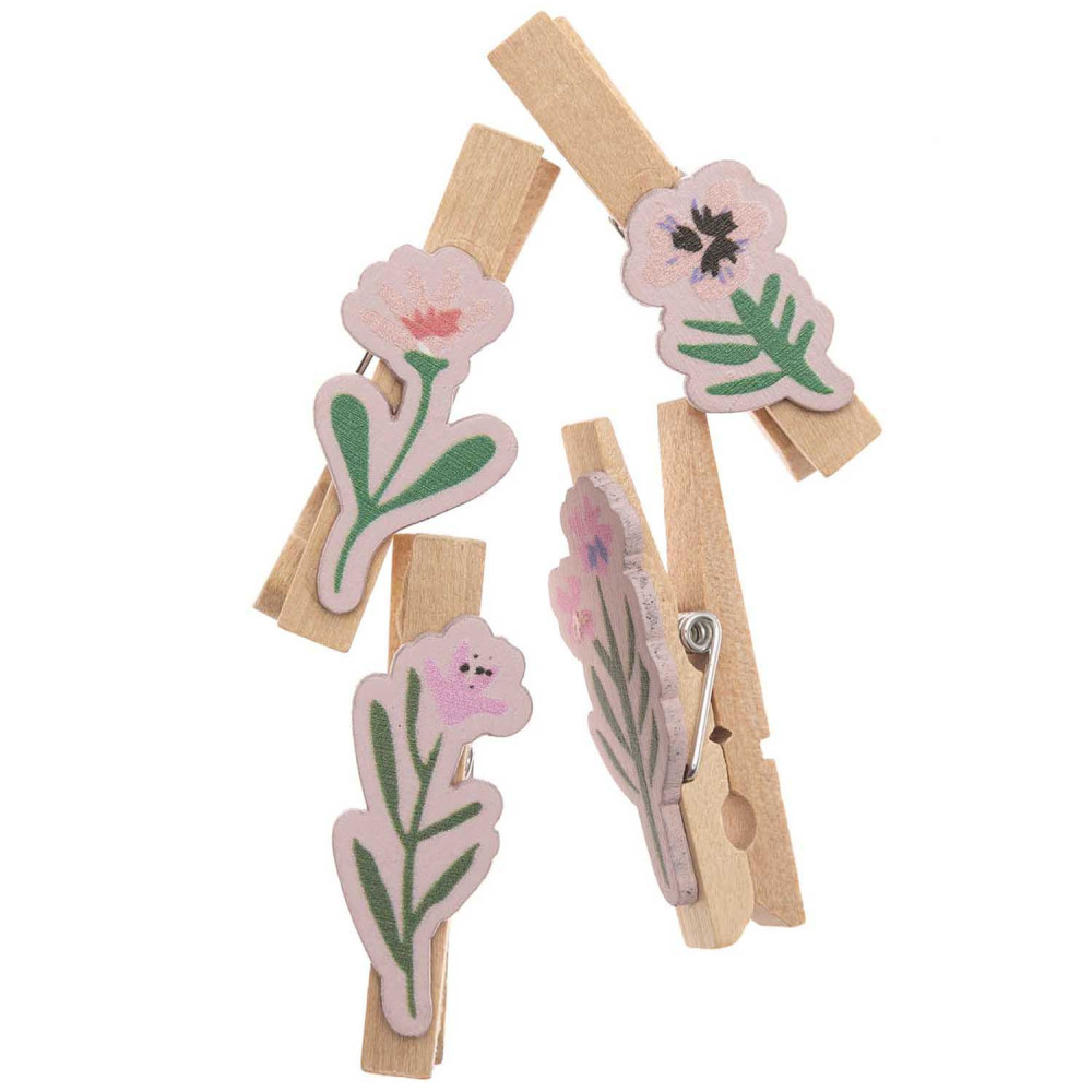 Wooden clips - Rico Design - Flowers, 4 pcs