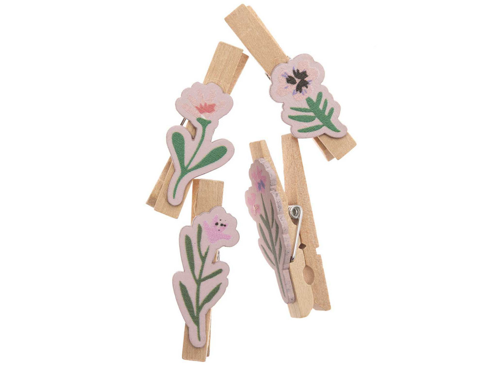 Wooden clips - Rico Design - Flowers, 4 pcs
