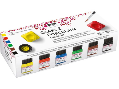 Set of Glass & Porcelain paints - Kreul - Basic, 6 colors x 20 ml