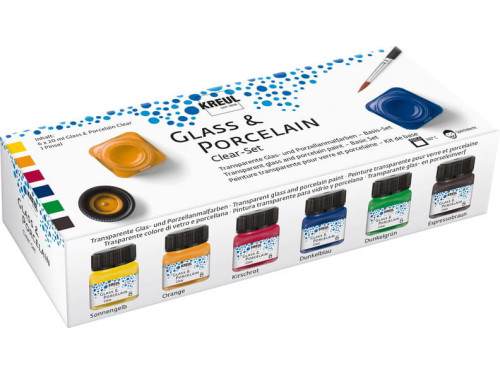 Set of Glass & Porcelain paints - Kreul - Clear, 6 colors x 20 ml