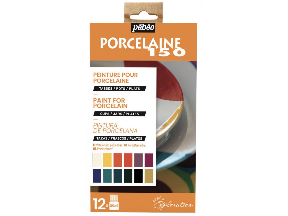 Zestaw farb Porcelaine 150, Brillant - Pébéo - 12 kolorów x 20 ml