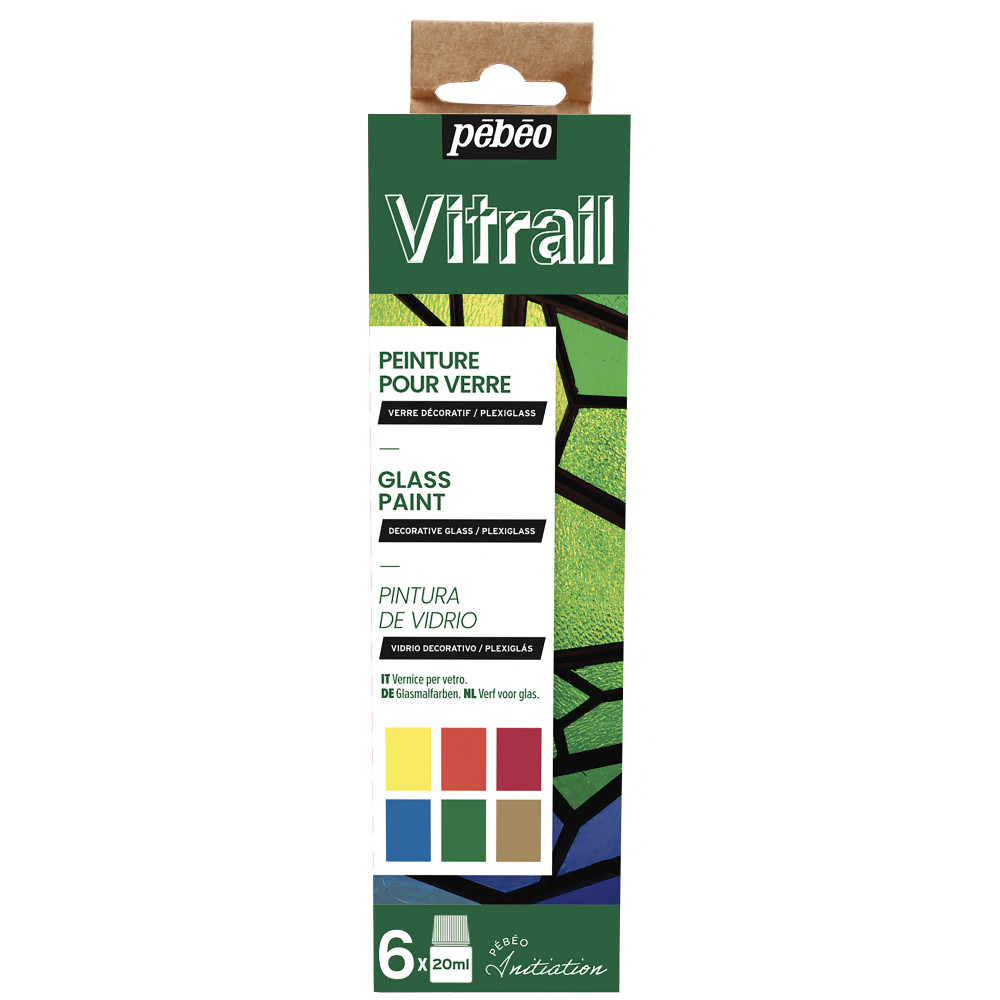 Set of paints for glass Vitrail - Pébéo - 6 colors x 20 ml
