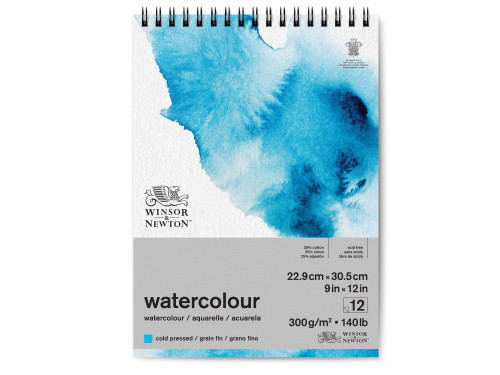 Blok do akwareli ze spiralą - Winsor & Newton - cold press, 23 x 31 cm, 300g, 12 ark.