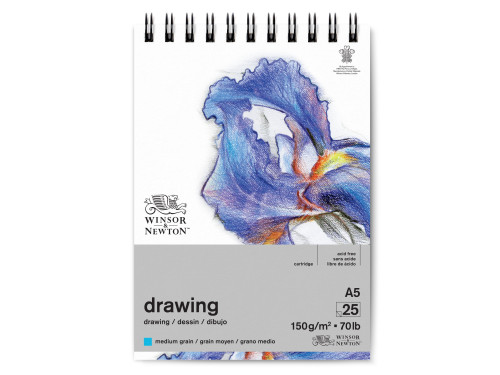 Blok rysunkowy ze spiralą Drawing Pad - Winsor & Newton - medium, A5, 150g, 25 ark.