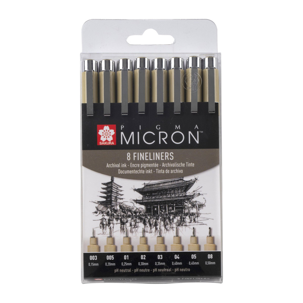 Set of Pigma Micron Fineliners - Sakura - black, 8 pcs