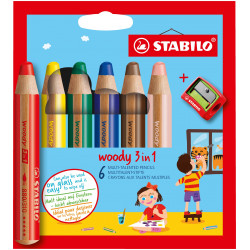 Woody 3 in 1 pencils with sharpener - Stabilo - 6 pcs.