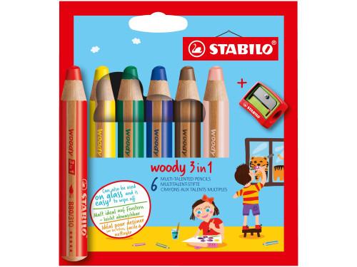 Zestaw kredek Woody 3 w 1 z temperówką - Stabilo - 6 kolorów